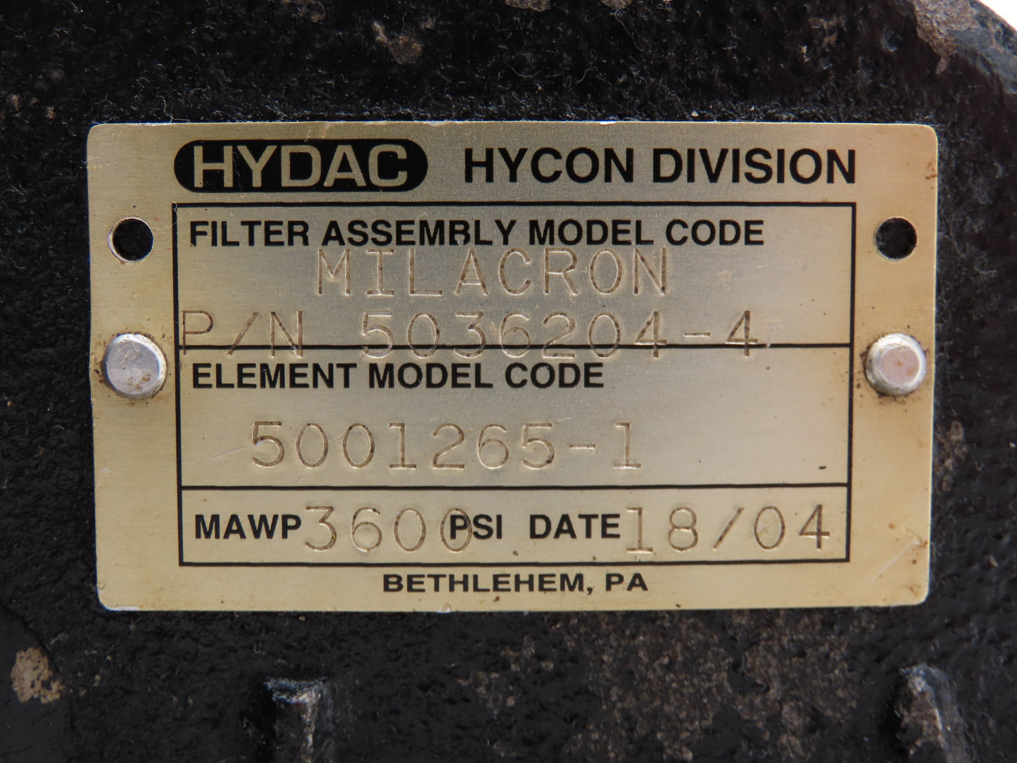Hycon Hydac 5036204-4 Hydraulic Filter 3600psi 4-Bolt SAE w/Indicator