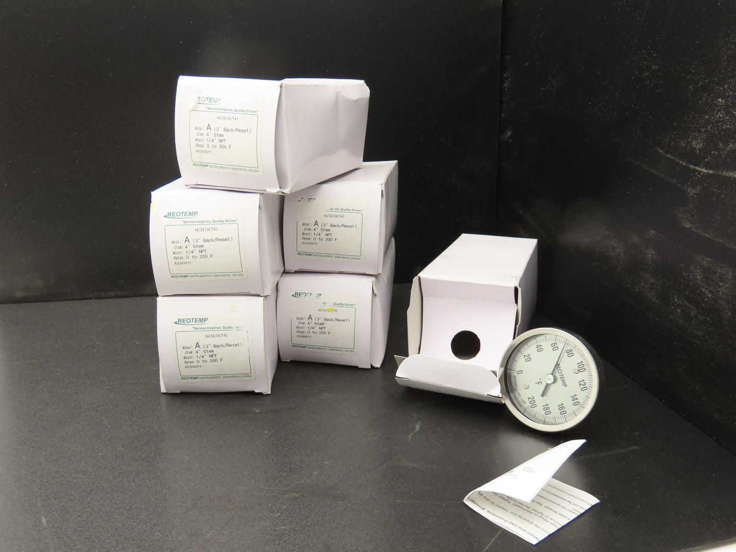 Reotemp AA/04/04/F43 Thermometer 4" Stem 1/4" NPT 3" Back 0-200° F Lot of 6