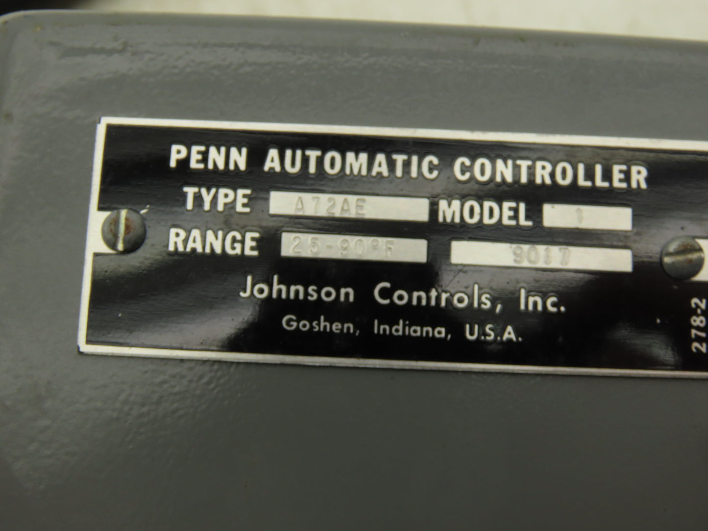 Johnson Controls A72AE Model 1 Penn Automatic Temperature Controller 25-90°F