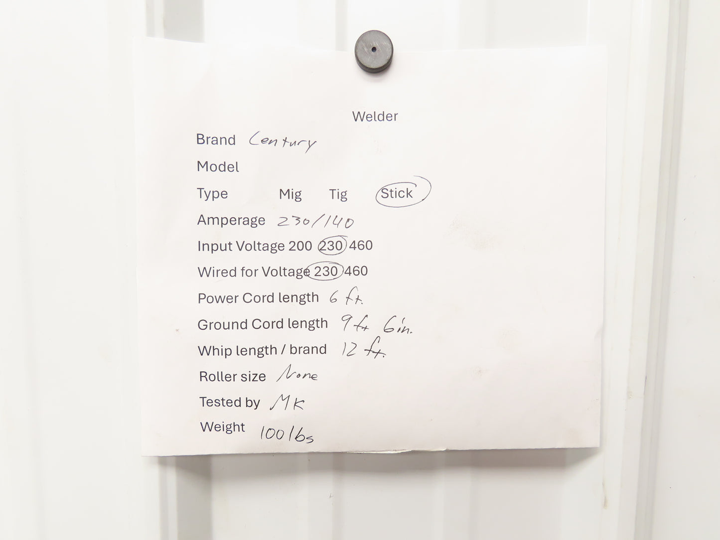 Century 110-114-115 Stick Welder 230/140 Amp AC/DC 230VAC Power Unit With Lead