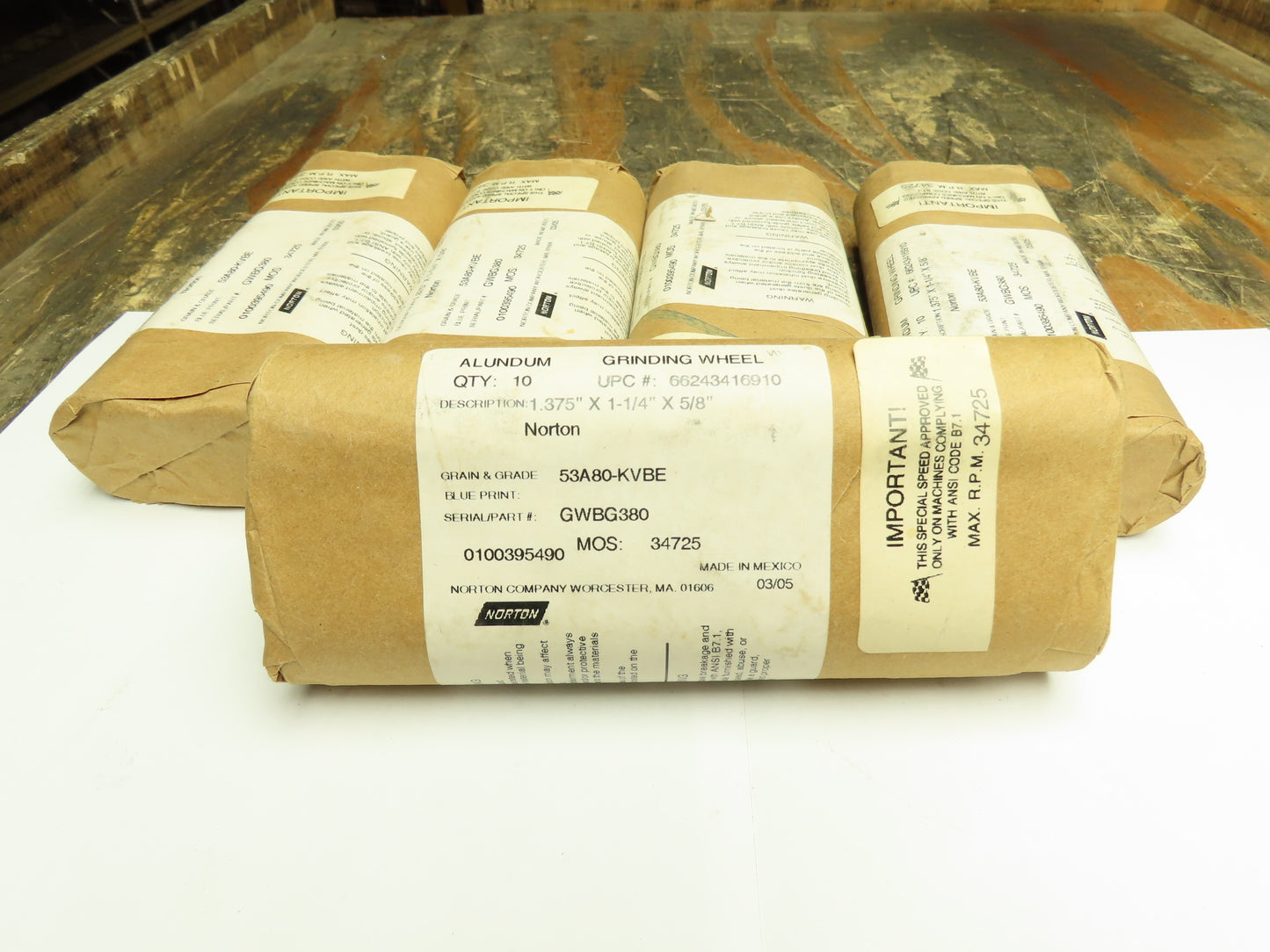 Norton 53A80-KVBE Grinding Wheel 80 Grit 1-3/8"W x 1-1/4"OD x 5/8"ID Lot of 50