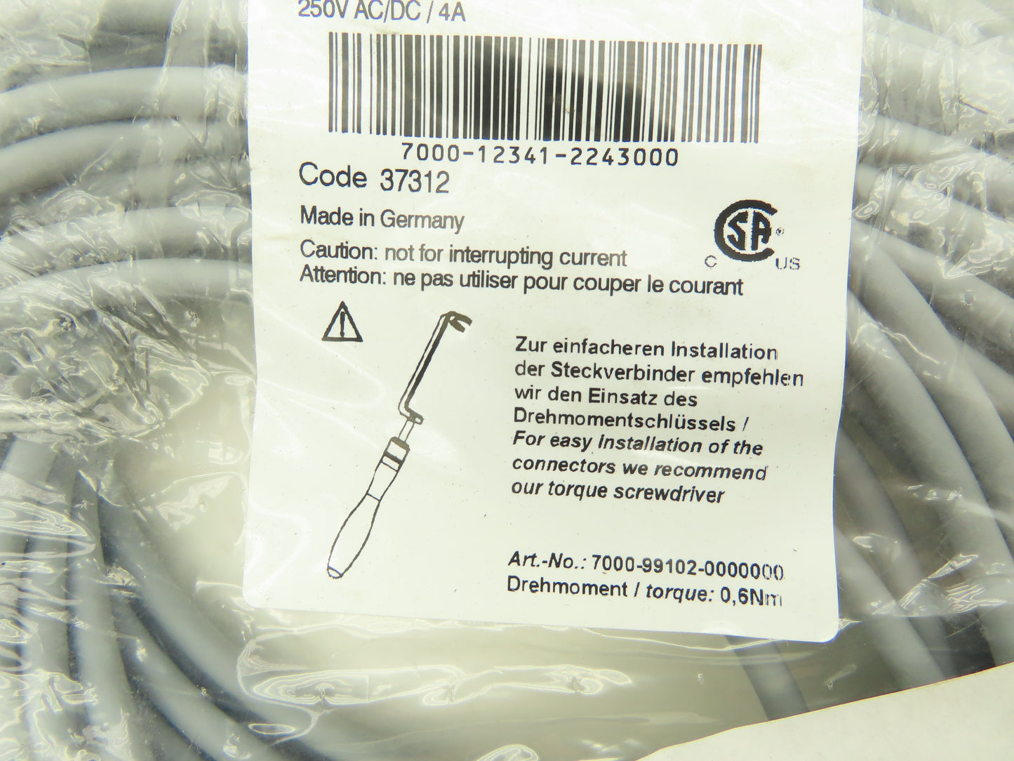 Murr Elektronik 7000-12341-2243000 M12 Female 90 Degree Shielded 30 Meter Cable