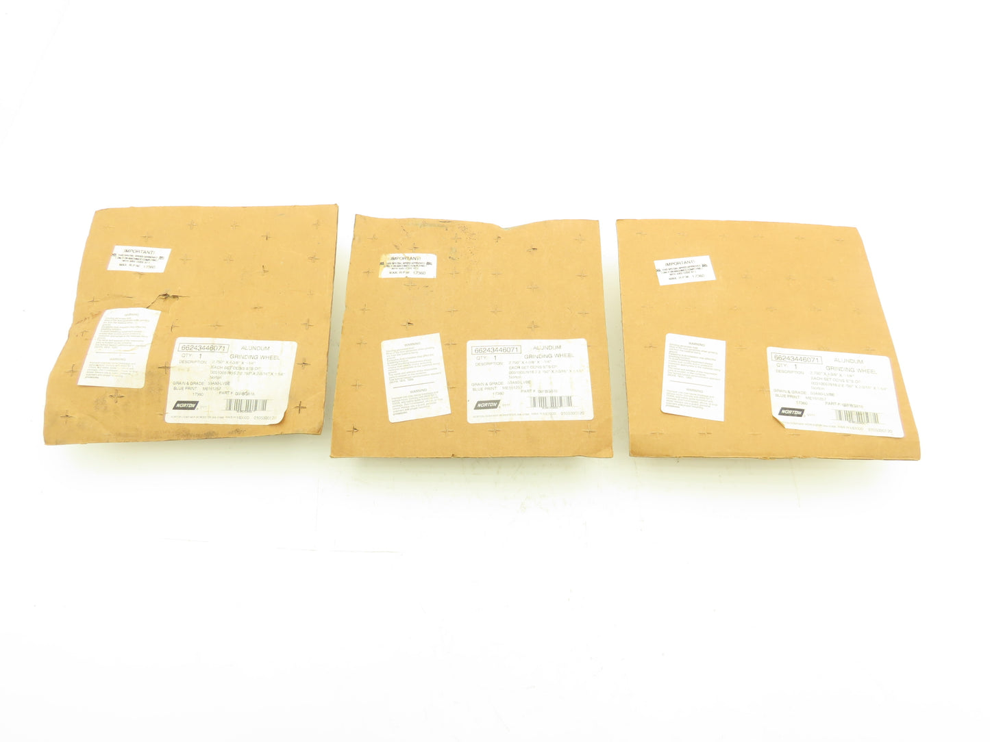 Norton GWBG-818 Alundum Grinding Wheel 2.75x4-3/8x1-1/4" 17360 RPM Lot of 3 Sets