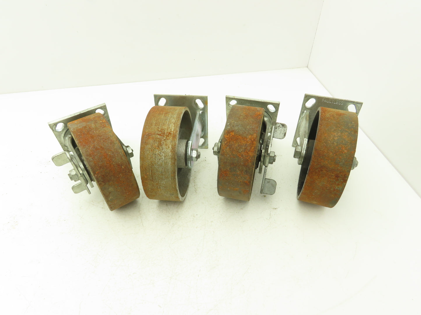 Albion 6" Caster Wheel Cast Iron (2) Swivel Locking (2) Rigid 7-1/2"H Lot of 4