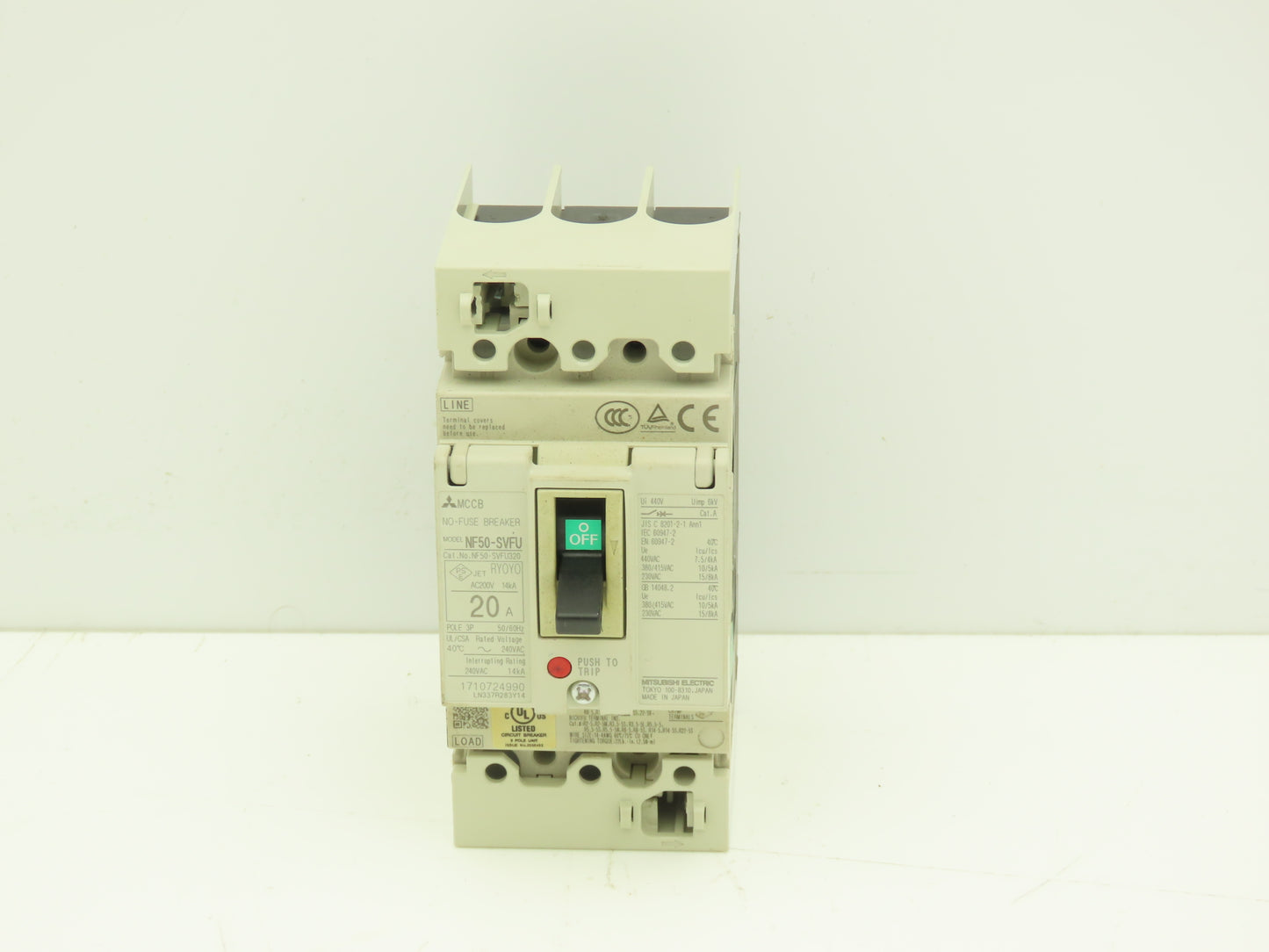 Mitsubishi NF50-SVFU320 Earth Leakage Circuit Breaker 3-Pole 20A 240VAC