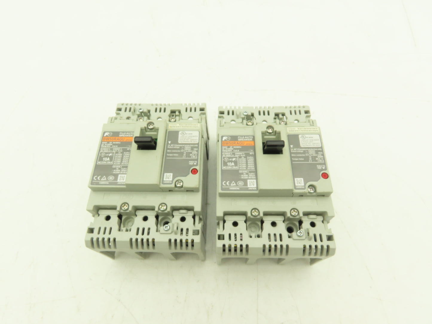 Fuji BW50RAGU3P010 3-Pole Auto Circuit Breaker 10A 500V 3Ph Molded Case Lot of 2
