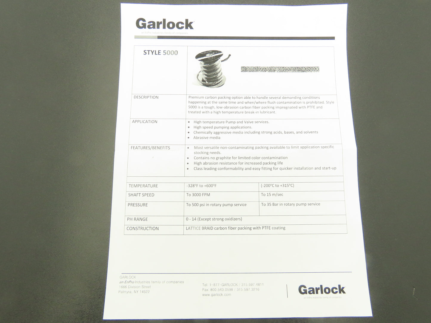 Garlock 5000 Compression Packing 4.5X6.5X1" Pump Gasket Seal