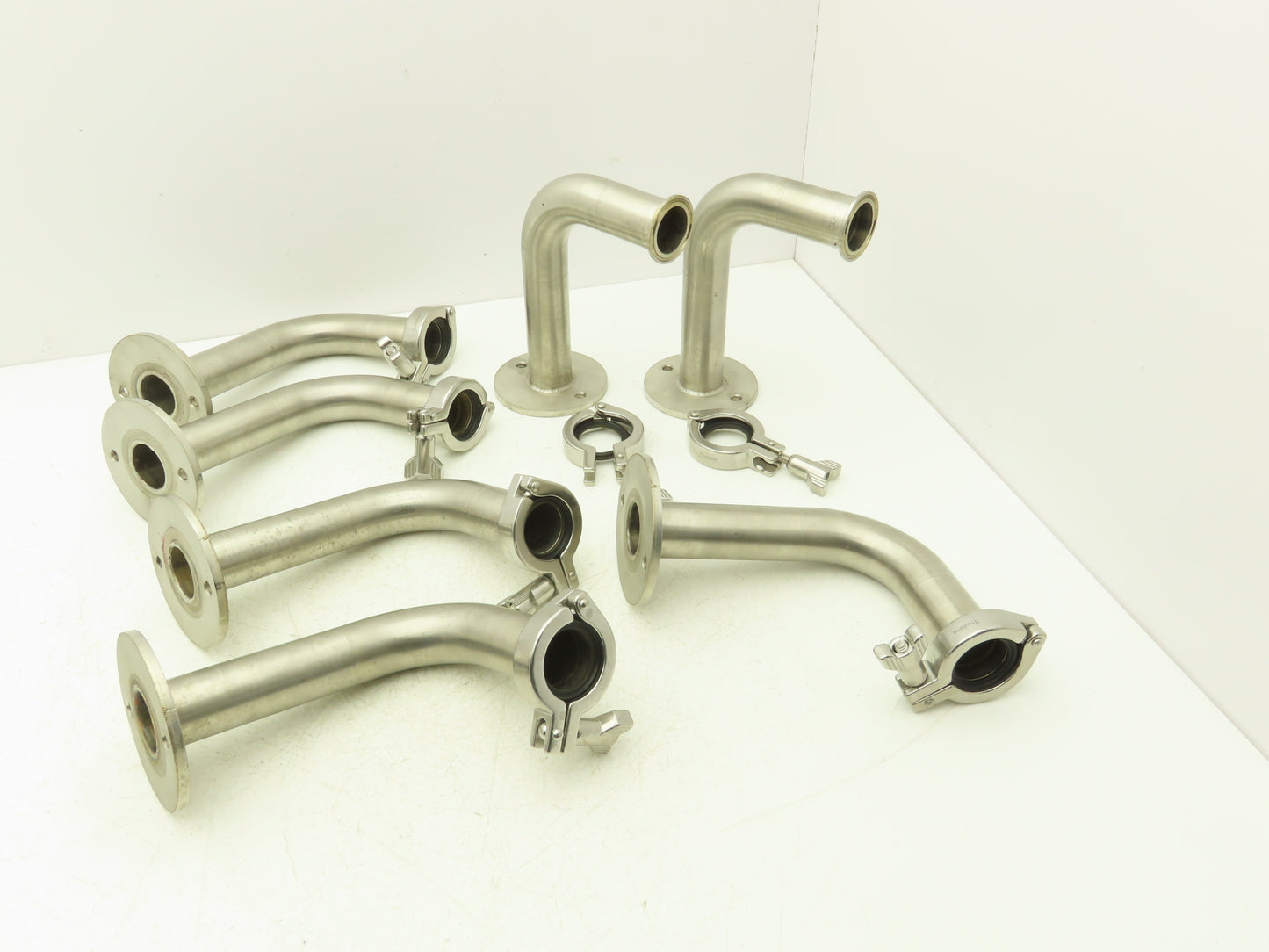 Stainless Sanitary 90° Long Elbow 1.5" Tri-Clamp x Flanged 2-Bolt Lot of 7