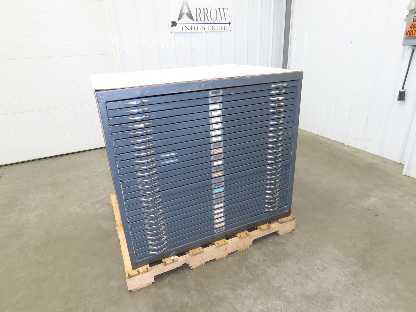 Vtg Blueprint File Metal Cabinet 41×30" ID 25 Drawers Map Draft Crafting