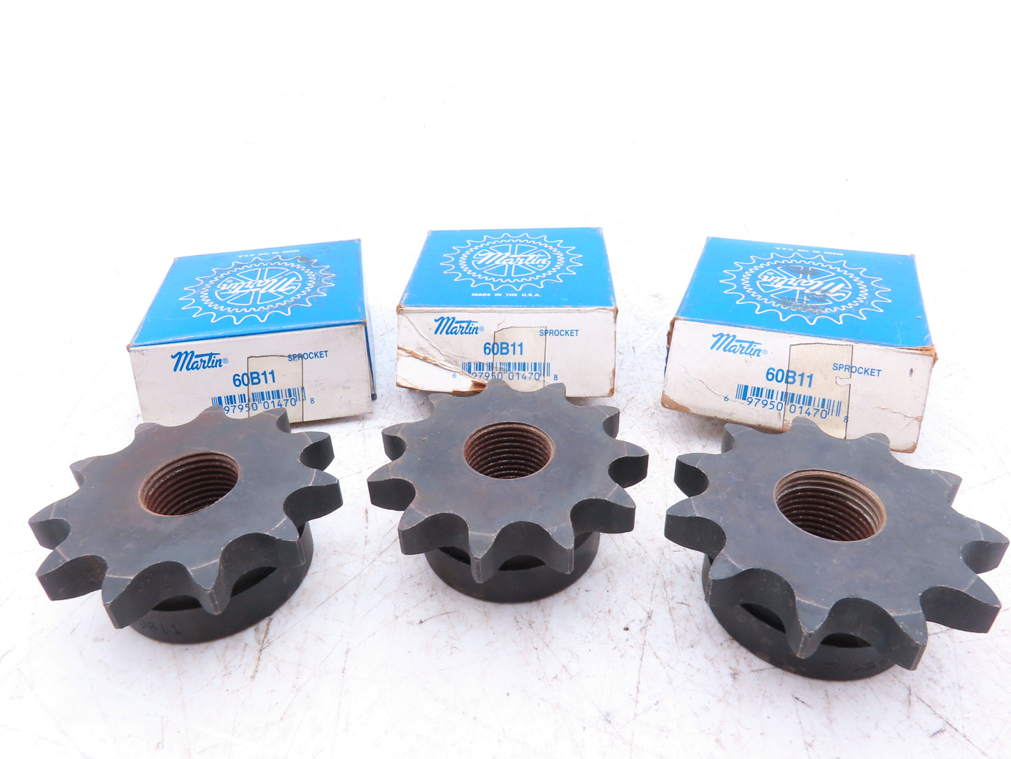 Martin 60B11 #60 Roller Chain Sprocket 11-Tooth 1" Threaded Bore Lot of 3