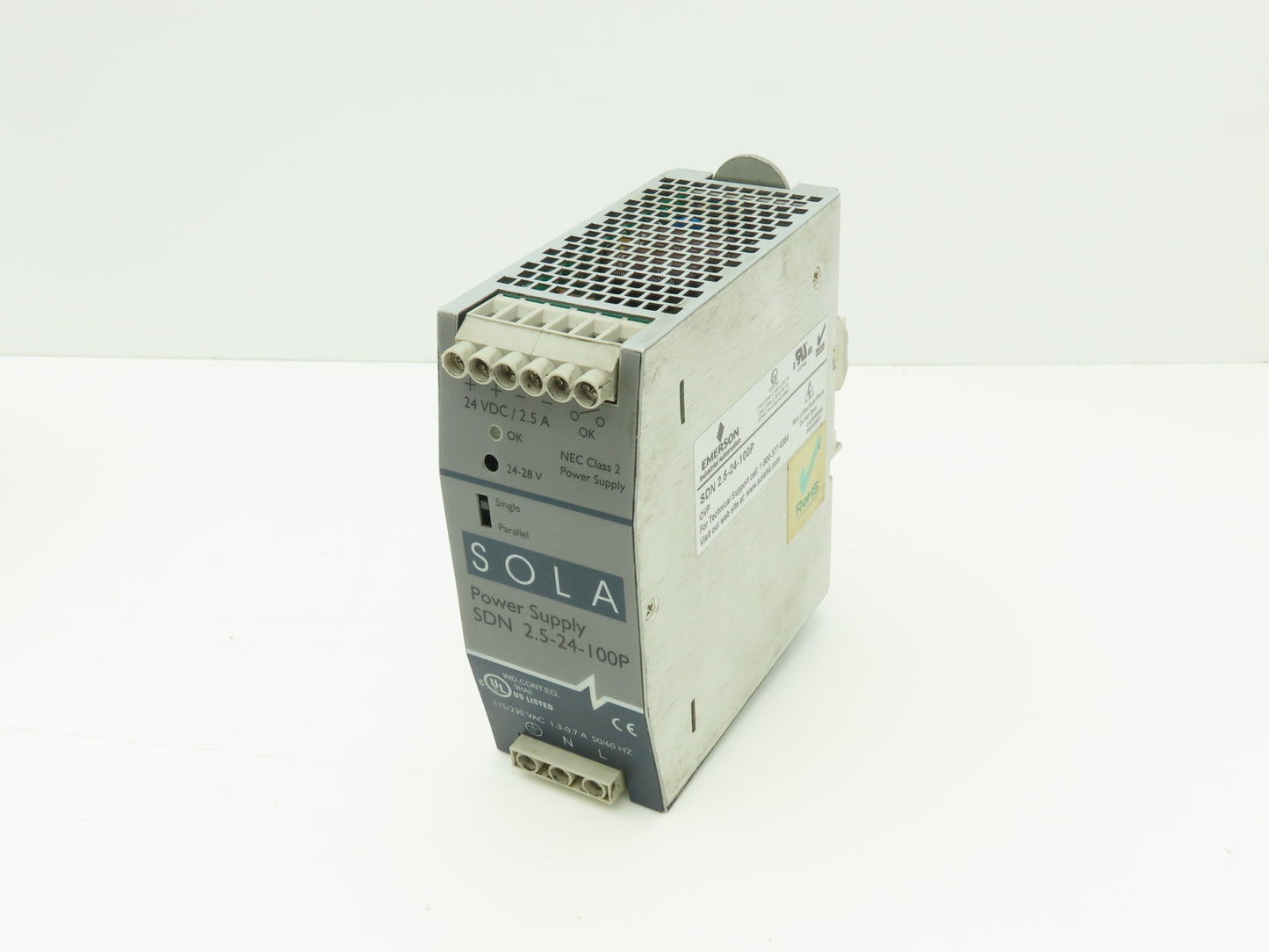 Emerson Sola SDN2.5-24-100P PLC Power Supply 24VDC 2.5A 115/230V 1PH Lot of 4