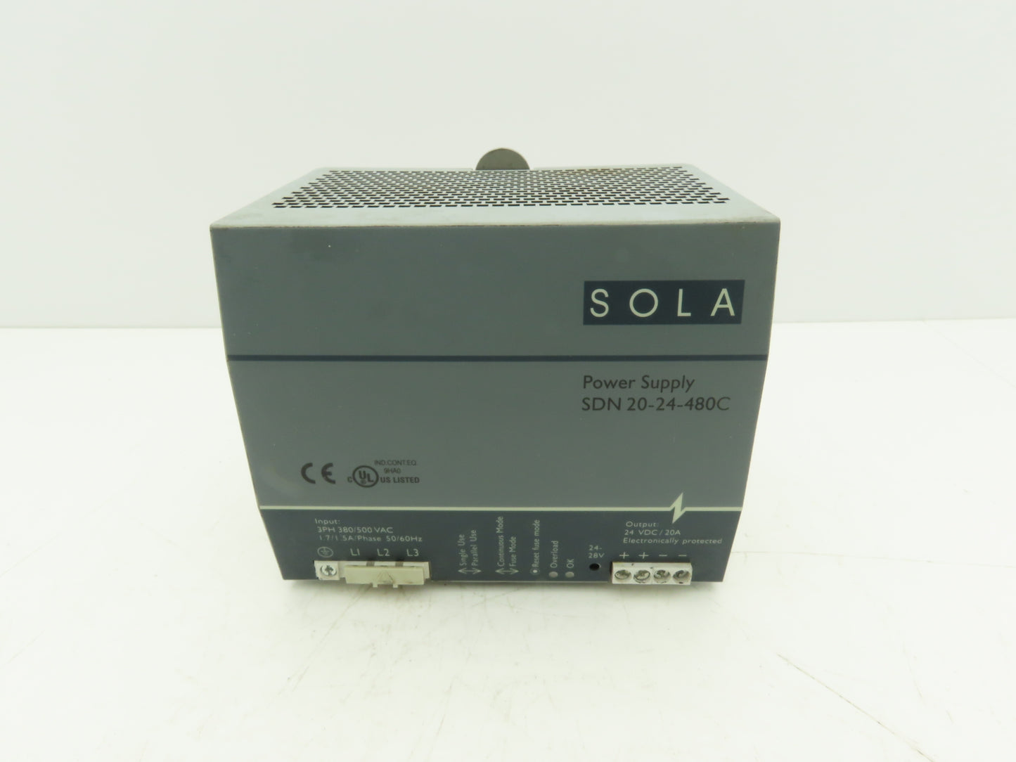 Emerson Sola SDN20-24-480C PLC Power Supply 24VDC 20A 480V 3PH