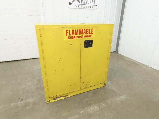 Yellow Flammable Safety Cabinet Dual Door 30 Gallon Liquid One Shelf