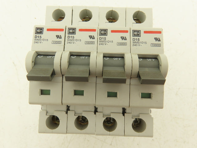 Cutler Hammer WMS1D15 Single Pole Circuit Breaker 15A 240V D-Curve Lot of 4