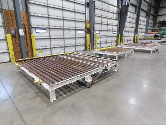 8' 9"L Chain Drive Pallet Transfer Conveyor 98"BF 2.5"Roller 480V 3PH 14"H 30FPM
