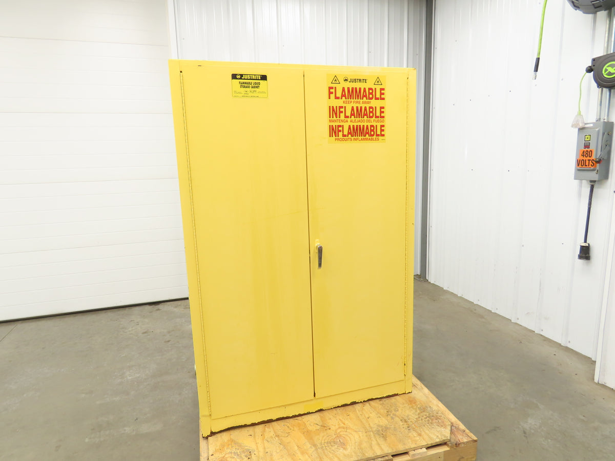 Justrite 25450 Yellow Flammable Safety Cabinet Manual Close 45 Gallon Liquid