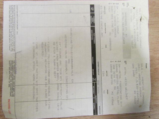 Keystone Tyco 79U-181U-C000-A00 Pneumatic Acuator 14" Butterfly Valve AR1 071