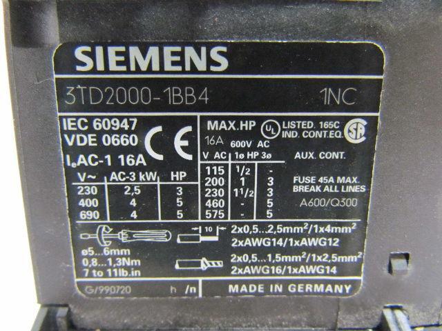 Siemens 3TD2000-1BB4 3tX4490-3A Contactor 9 Amp 3 Pole Reversing 24VDC Coil