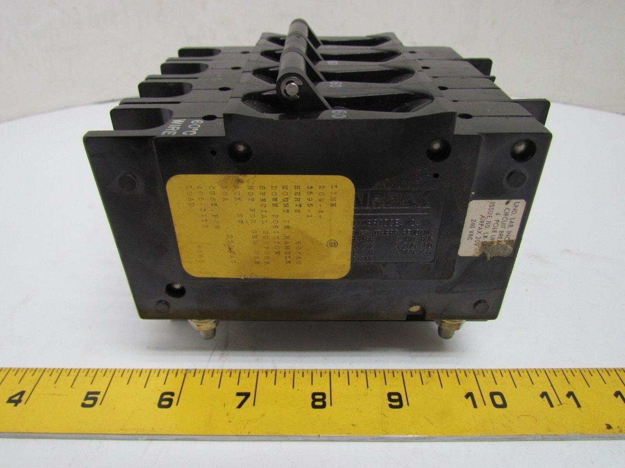 Airpax 209 LK-54 406-3113 Circuit Breaker 4 Pole 240 VAC 60 Amp