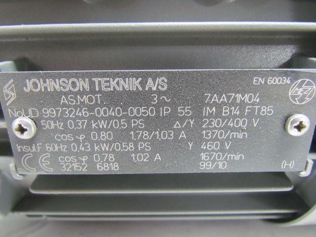 Johnson Teknik A/S .43KW .58HP 230/400/460V Electric Motor w/10:1 STM Gearbox