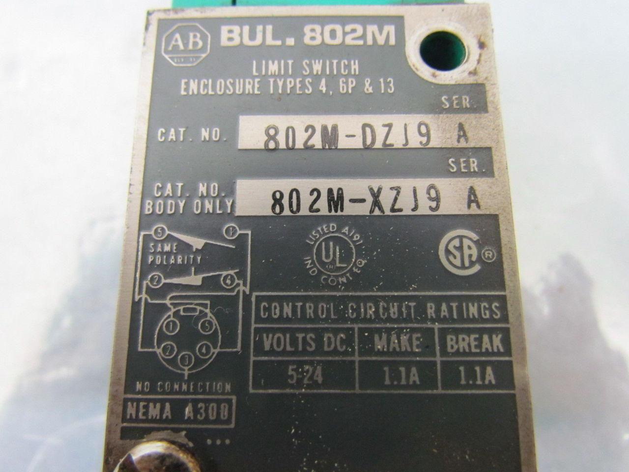 A-B Allen Bradley 802M-DZJ9 802M-XZJ9 Series A Limit Switch 5-24 VDC 802M-DX