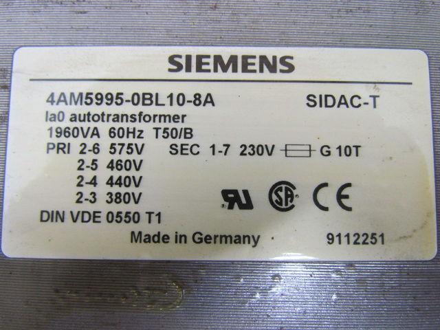 Siemens 4AM5995-0BL10-8A 1960VA LA0 Auto Transformer Pri 380-575V Sec 230V