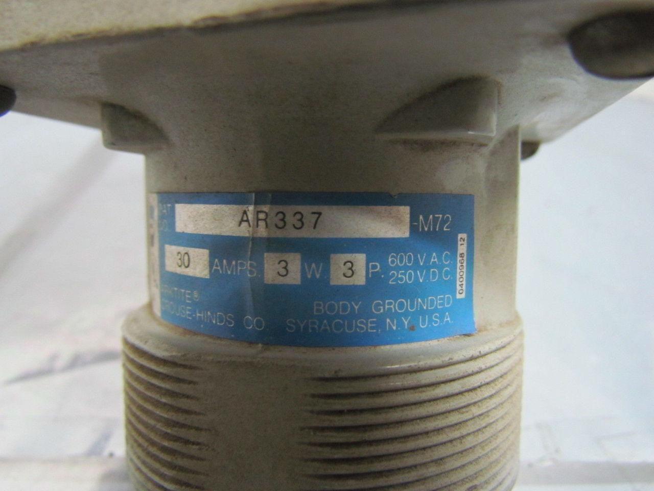 Crouse Hinds Co AR337-M72 600VAC 250VDC 30 AMP Receptacle 3W 3P Arktite