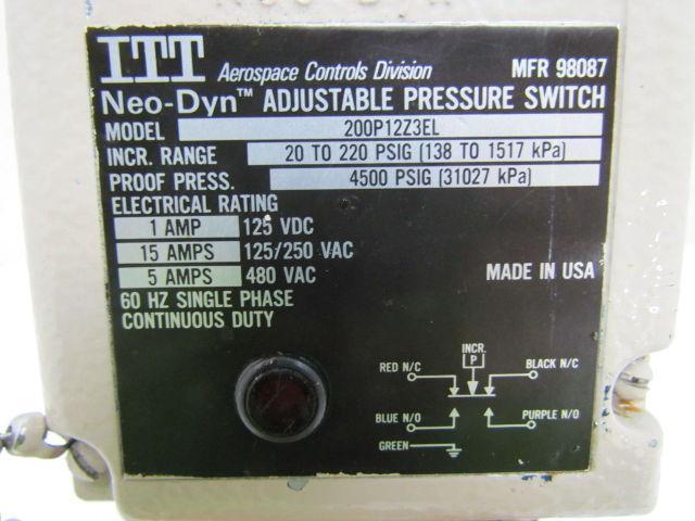 ITT 200P12Z3EL Adjustable Pressure Switch 20 to 220 PSIG