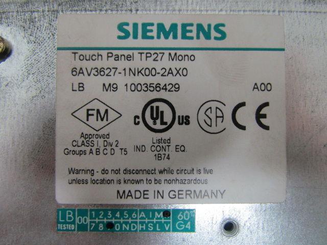 Siemens 6AV3627-1NK00-2AX0 Simatic TP27 Mono Touch-Screen Operator Interface Pan