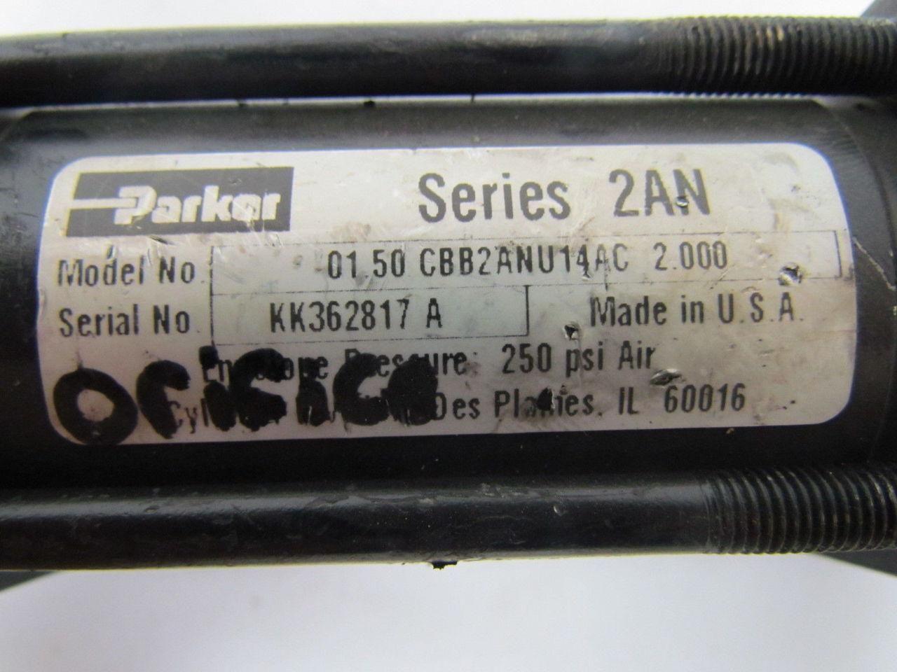 Parker 01.50 CBB2ANU14AC 2.000 Pneumatic Air Cylinder 1-1/2" Bore 2" Stroke 2AN