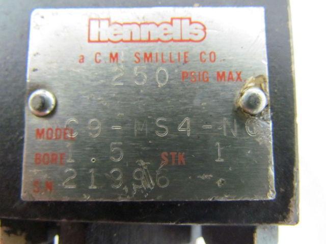 Hennells NC9-MS4-NC Pneumatic Air Cylinder 1-1/2" Bore 1" Stroke 250 PSI 1.5x1"
