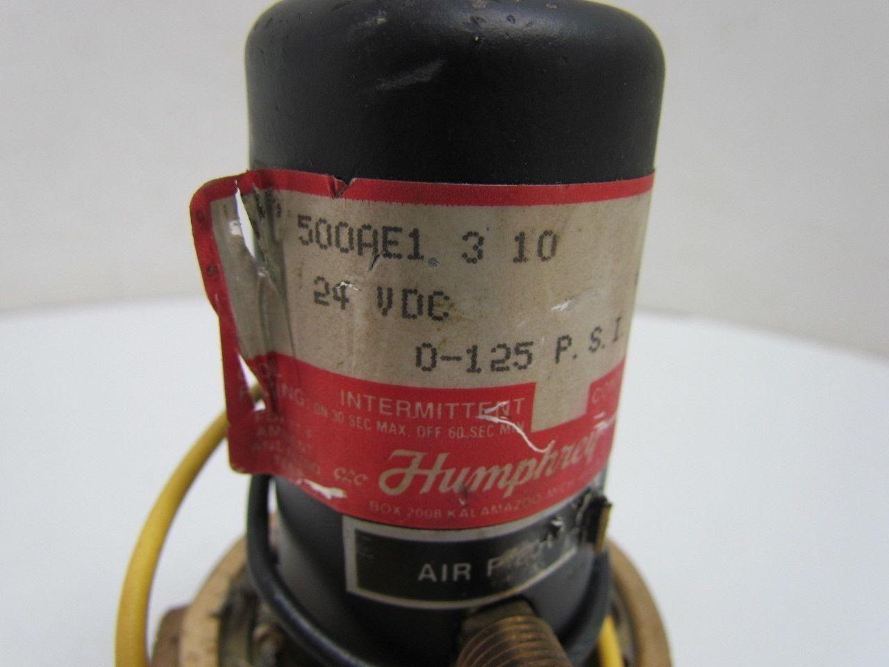 Humphrey 500AE1 3 10 Air Pilot Valve 1/2" NPT 24VDC 0-125 PSI 6.7 Watt