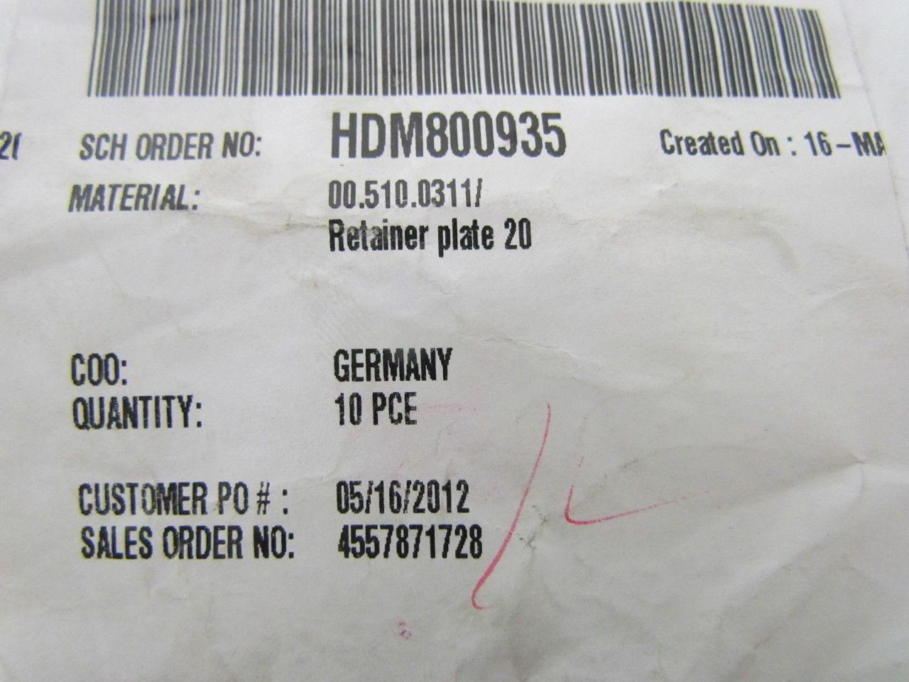 Heidelberg 00-510-0311 Retainer Plate 20 Printing Press Part 10 Pcs Per Lot