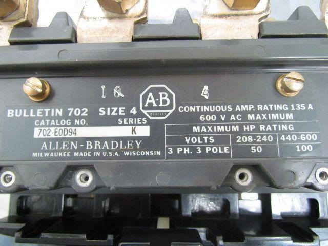 702-EOD94 Series K Size 4 Starter 208-240/440-600V 50 HP 100 HP 4 Pole Contactor