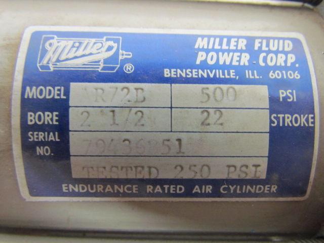 Miller AR72B Pneumatic Air Cylinder 2-1/2" Bore 22" Stroke