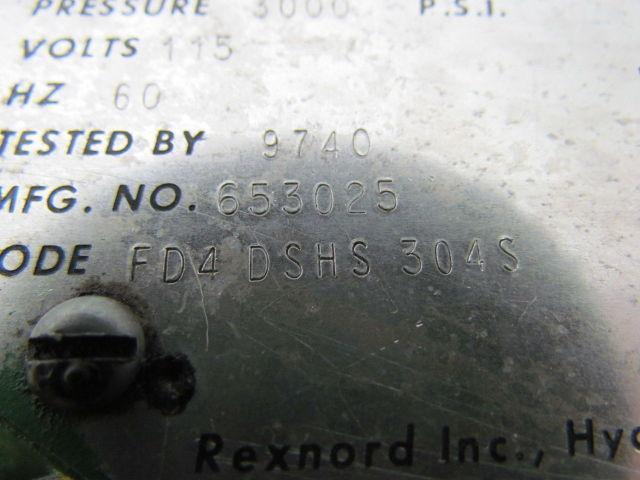 Rexnord 1/2" Hydraulic Directional Valve Subplate 115V Solenoid 3000 PSI 1/2"NPT