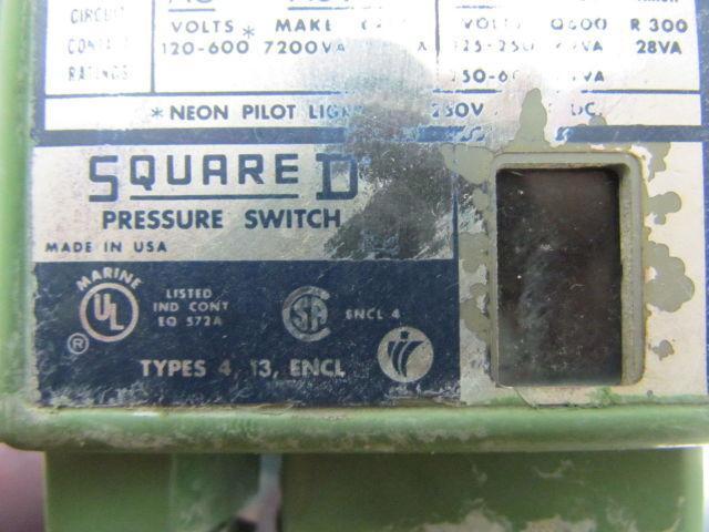 Square D GAW2S1 Pressure Switch Range 5-18 PSI Decreasing Max 80 PSI 120-600VAC
