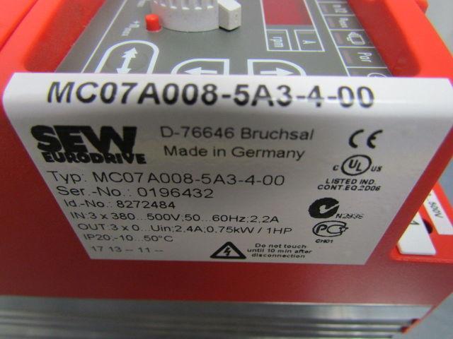 Sew Eurodrive MC07A008-5A3-4-00 Movitrac AC Drive Inverter 3Ph 380/500V 1Hp