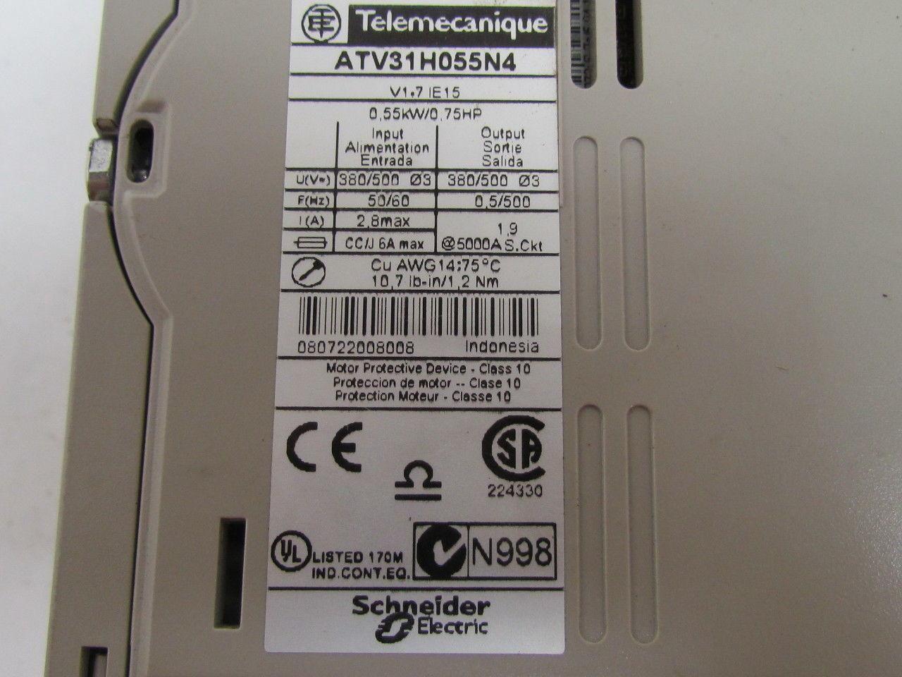ATV31H055N4 Variable Speed Drive 0.75Hp 380/500V 3-Ph Altivar 31 10.7 Lb-In