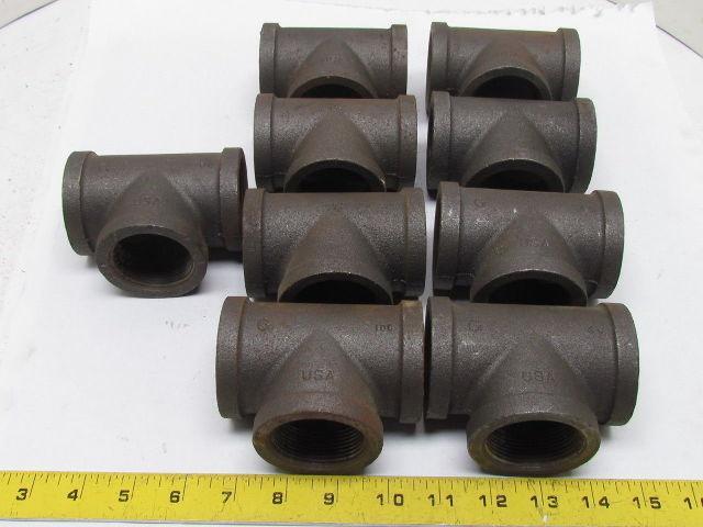 Grinnell 1-1/2"NPT Malleable Iron Tee Pipe Fitting Class 150 Female Lot of 9 USA
