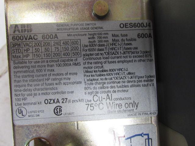 ABB 4-Pole Fusible Disconnect Switch Interrupter Rotary Handle 600a 3Ph 600V