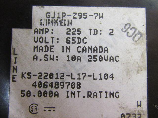 Heinemann GJ1P-Z95-7W Special Purpose Circuit Breaker 225Amp 65VDC 25 KAIC 1Pole