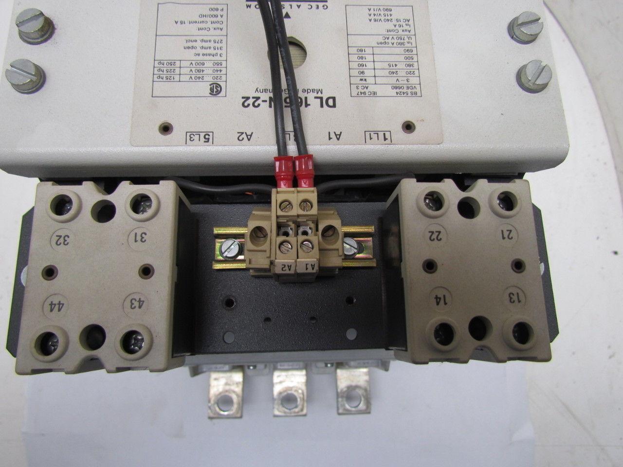 GEC ALSTHOM DL 165 N-22 3 Pole Contactor 110 Volt Coil 240 V 125 HP 480 V 225 HP
