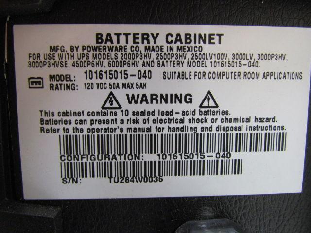 Powerware Prestige 101615015-040 Battery Cabinet for UPS 120 VDC 50 Amp