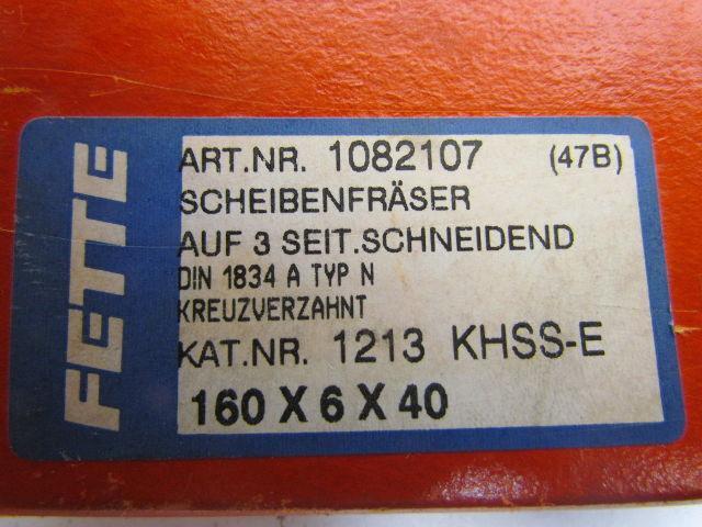 Fette 1082107 Staggered Tooth Side Milling Cutter 160x6x40 KHSS-E 48-Teeth