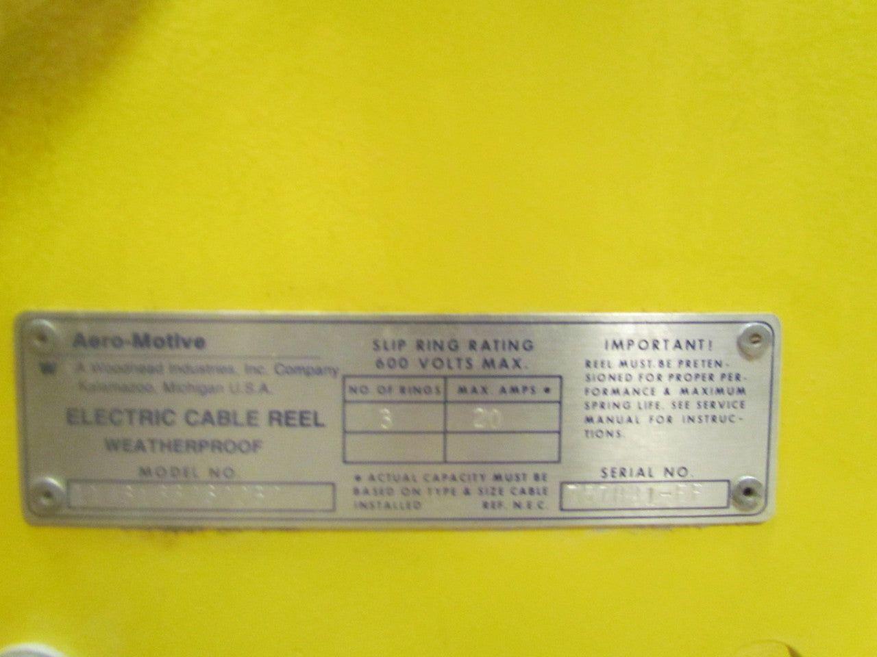 Aero-Motive Retractable Electric 12/3 Cable Reel 30' 110V Cord 20Amp 600V 3-Ring