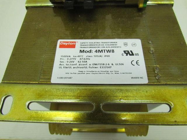 Dayton 4mtw8 Isolating transformer Rated Power 1500VA in 277V out 24V