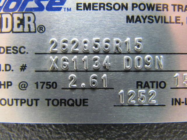 Emerson Morse Raider 262Q56R15 Worm Gear Box Speed Reducer 15:1 Ratio 2.61 HP RH