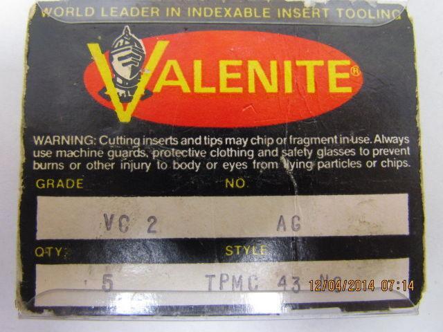 Valenite TPMC 43NG TPMC43NG Carbide Insert Grade VC2 2 Boxes 8pcs