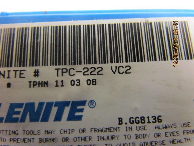 Valenite TPC-222 Carbide Insert Grade VC2 Box of 10pcs